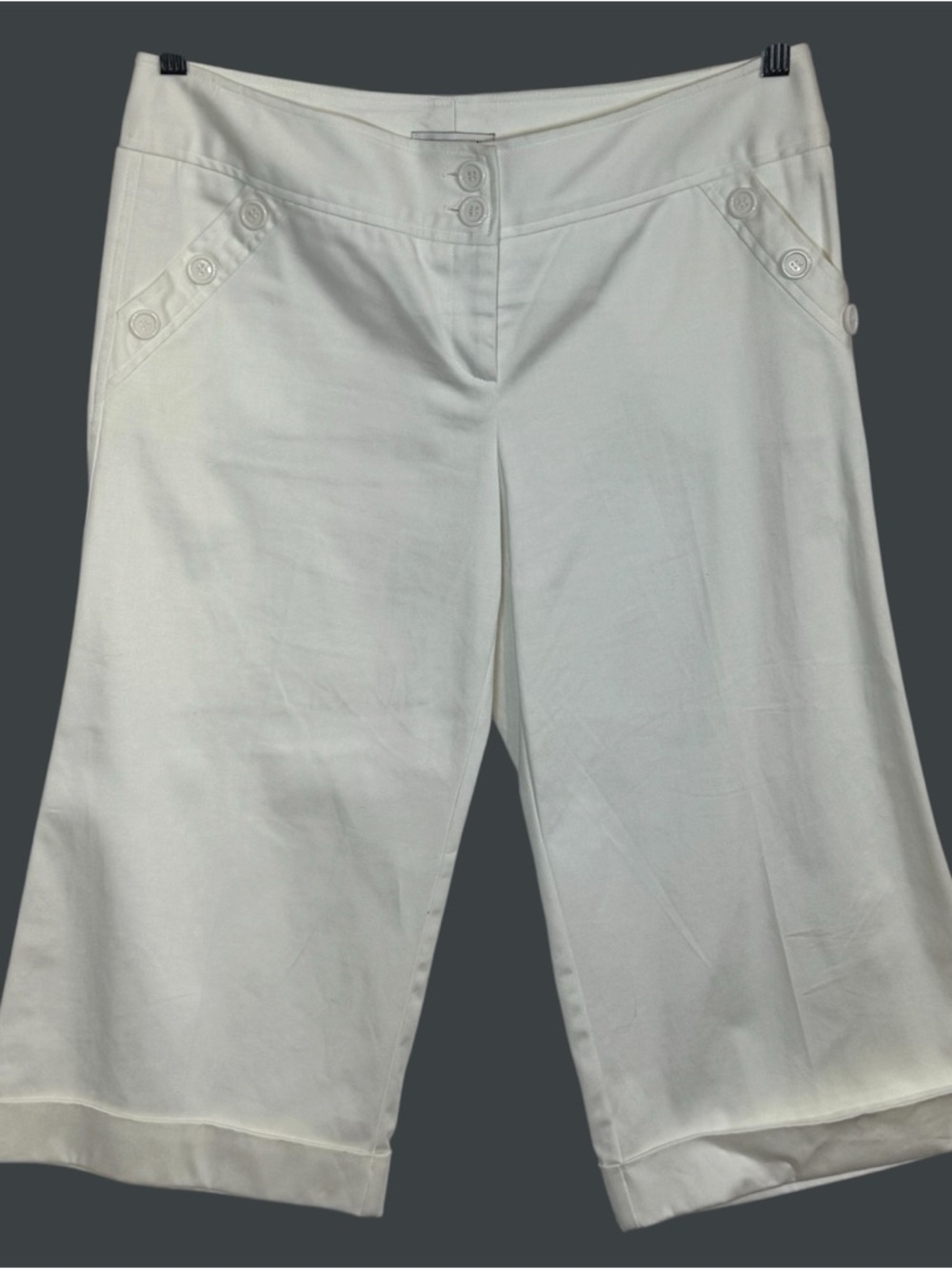 White Cropped Capri Wide Leg Cuffed Gaucho Pants Business Sailor Cotton Size 12